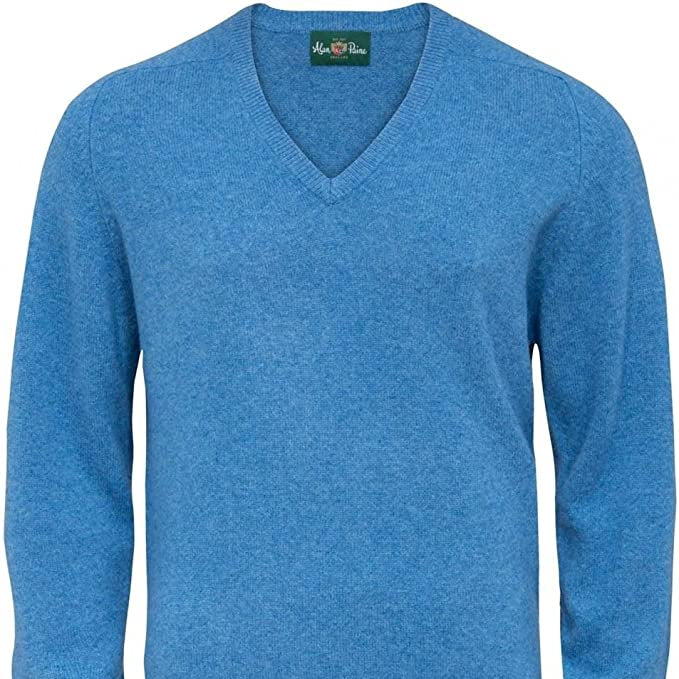 Alan Paine Men's Sweaters 42/Medium / Mariner Blue Haddington Cashmere Vee Neck