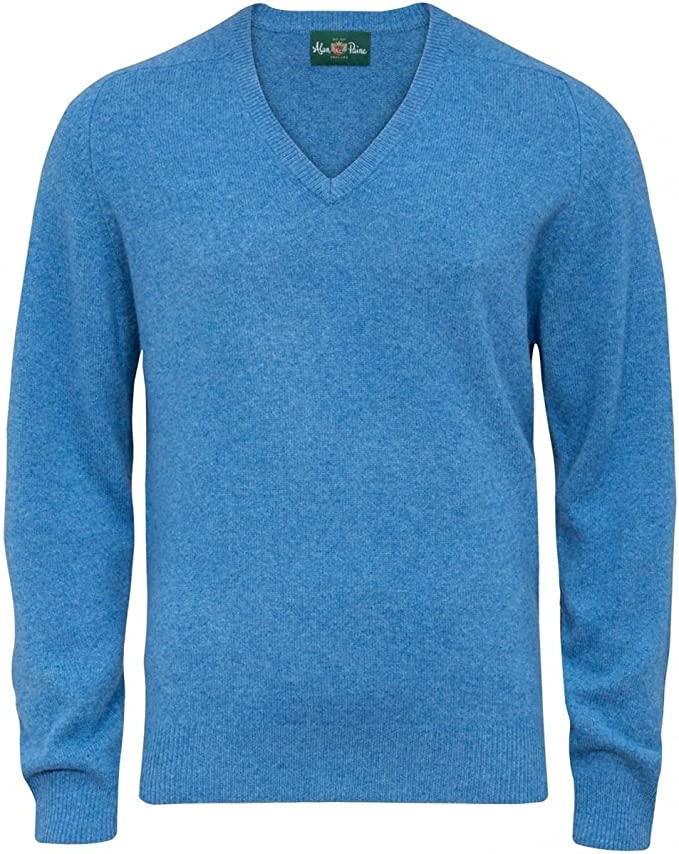 Alan Paine Men's Sweaters 42/Medium / Mariner Blue Haddington Cashmere Vee Neck