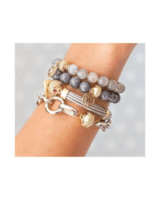 Clara Williams Aspen Leather Bracelet Pearl White