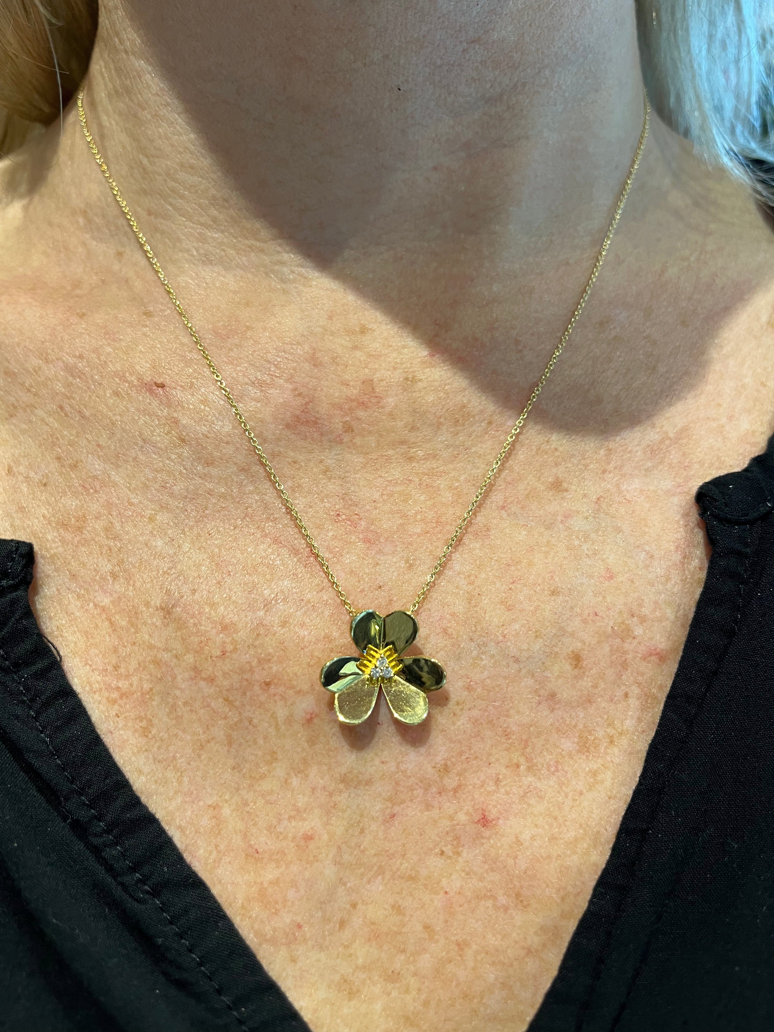 Gemma Couture Necklaces Flower Pendant 18K Yellow Gold .05ct Dia