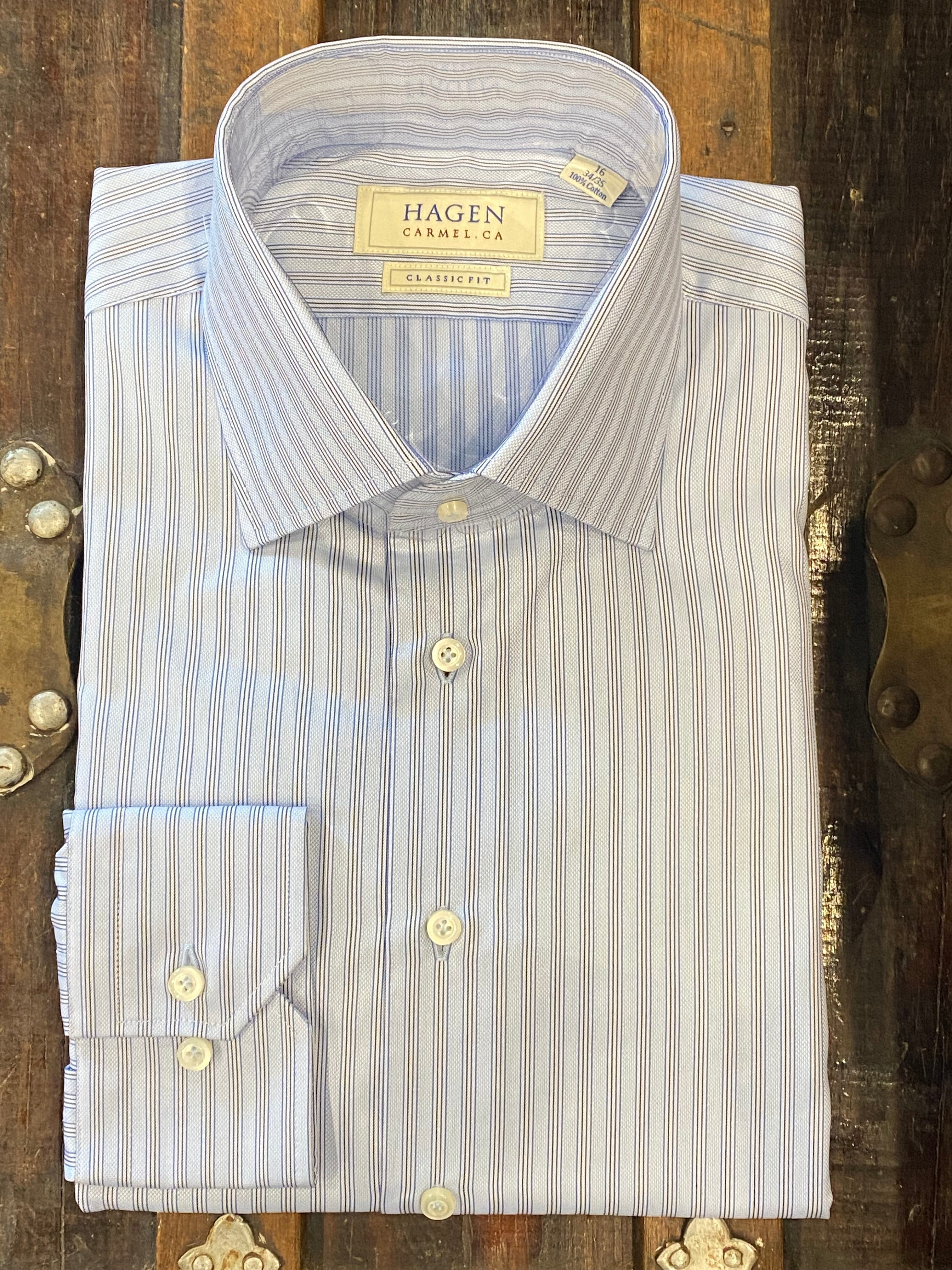 Hagen Carmel Men's Dress Shirts Hagen - Blue Textured Stripe Shirt