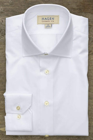 Hagen Carmel Spread Collar Fine Twill White Men's Dress Shirt. Tailored Fit