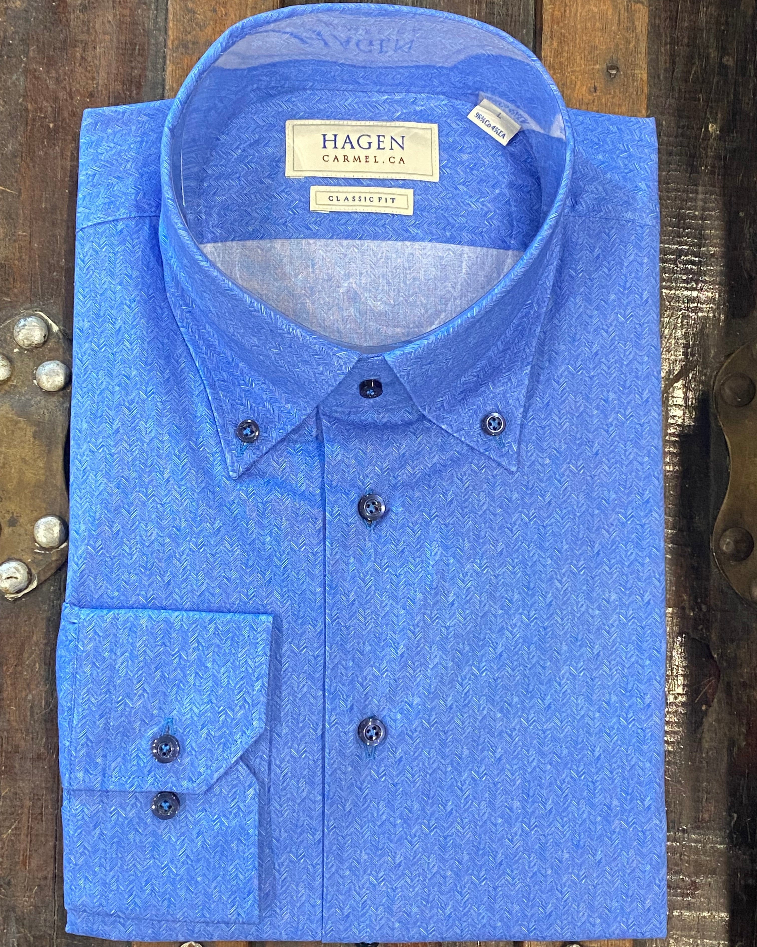 Hagen Carmel Men's Shirts Hagen Blue Print Herring Bone