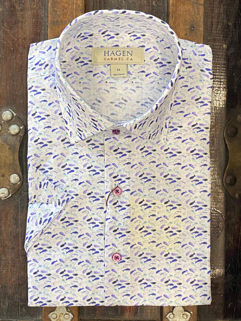 Hagen Carmel Men's Shirts Hagen Short Sleeve Little Fishies - Blue