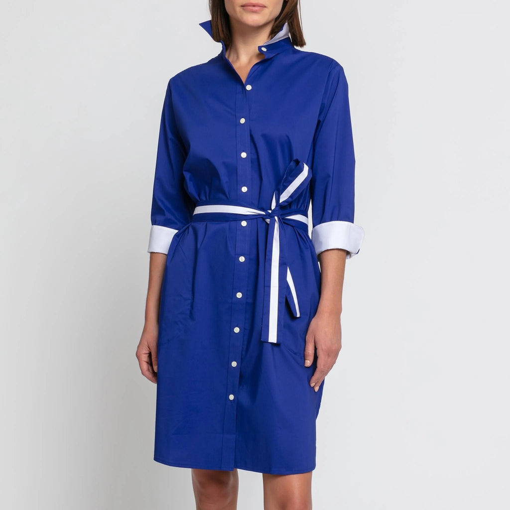 Hinson Wu Women's Dresses Marine Blue / Extra Small Kathleen Dress 3/4 Sleeve Stretch Cotton Poplin