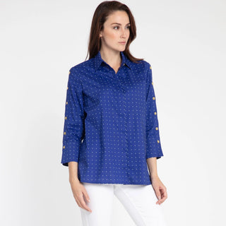 Hinson Wu Women's Shirts & Tops Marine Dot / Extra Small Eleanor 3/4 Sleeve Dot Print Shirt