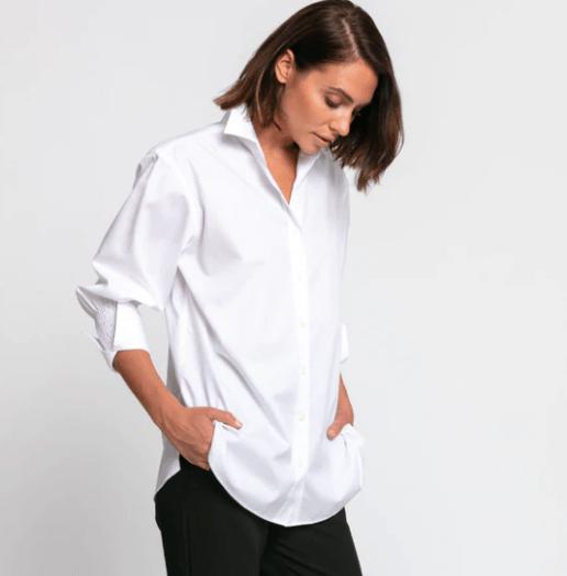 Hinson Wu Women's Shirts & Tops White / Extra Small Kylie Luxe Cotton Ruched Sleeve Shirt