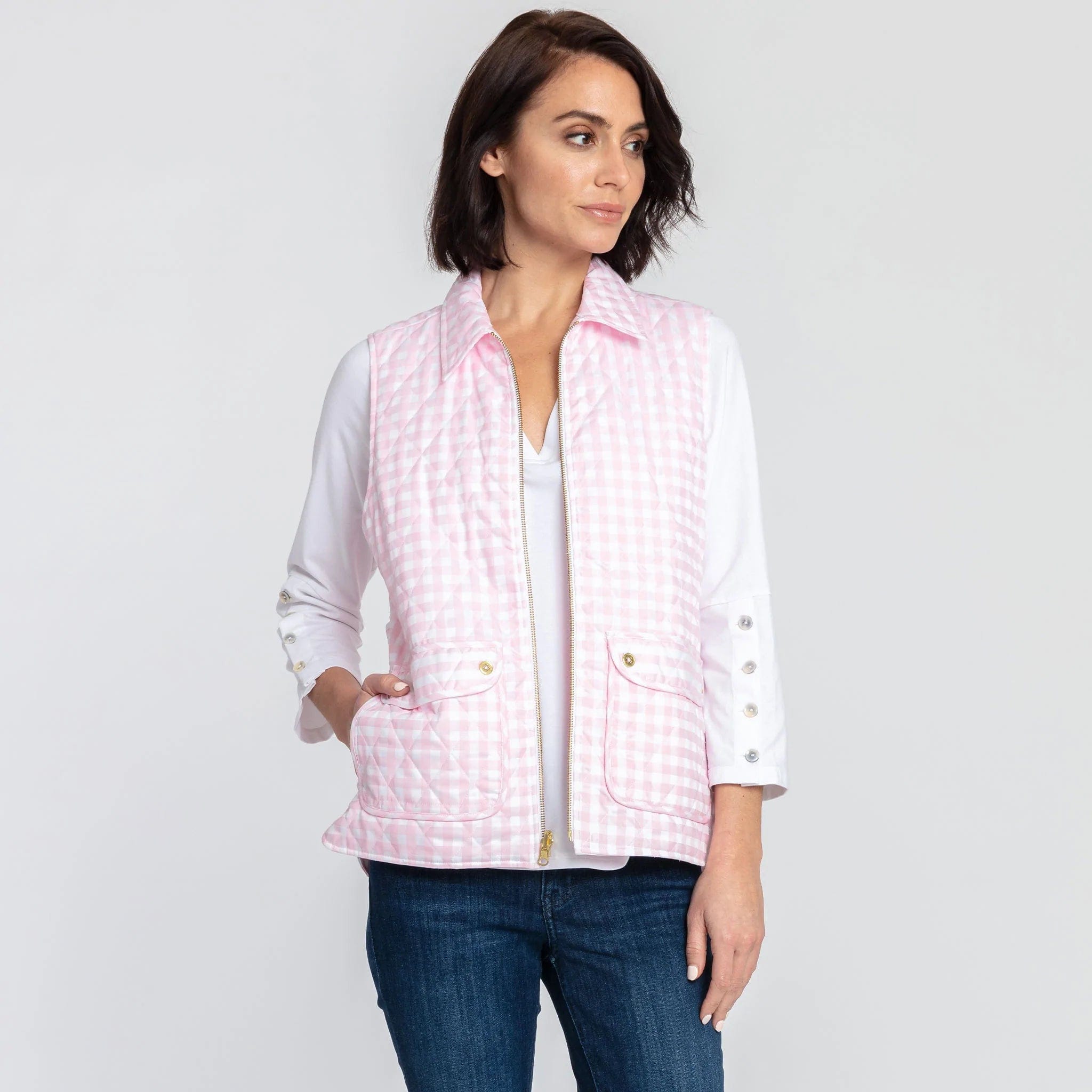 Hinson Wu Women's Vest Soft Pink/White / Extra Small Lauren Reversible Gingham Vest