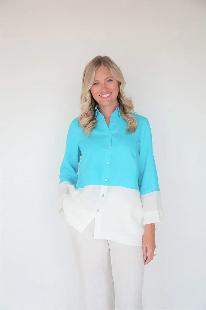 ILinen Women's Shirts & Tops Turquoise/White / Small Classic Button Down
