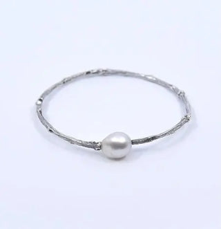 K Brunini Sterling Silver Twig Bangle With Pearl