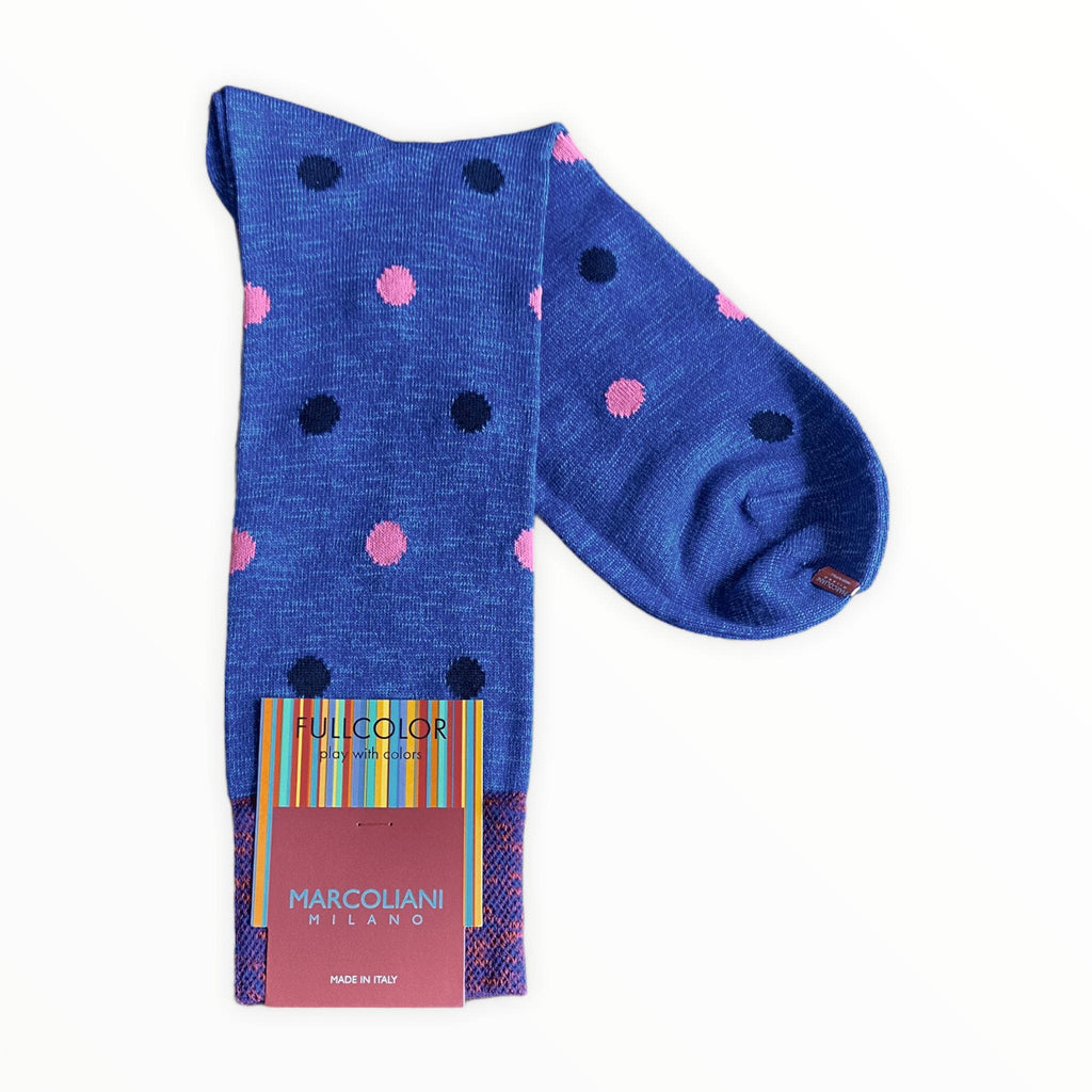 Marcoliani Men's Socks Atlantis Blue Pima Cotton Fluo Dots