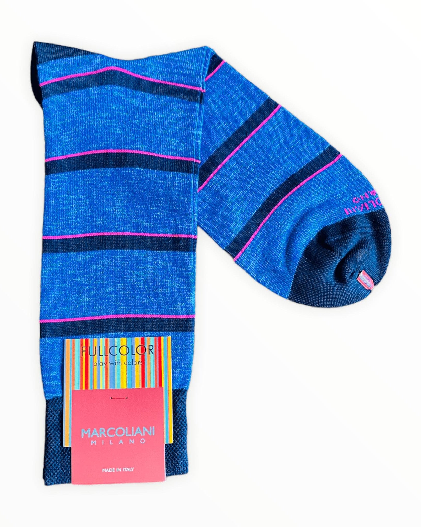 Marcoliani Men's Socks Atlantis Blue Pima Cotton Fluo Stripe