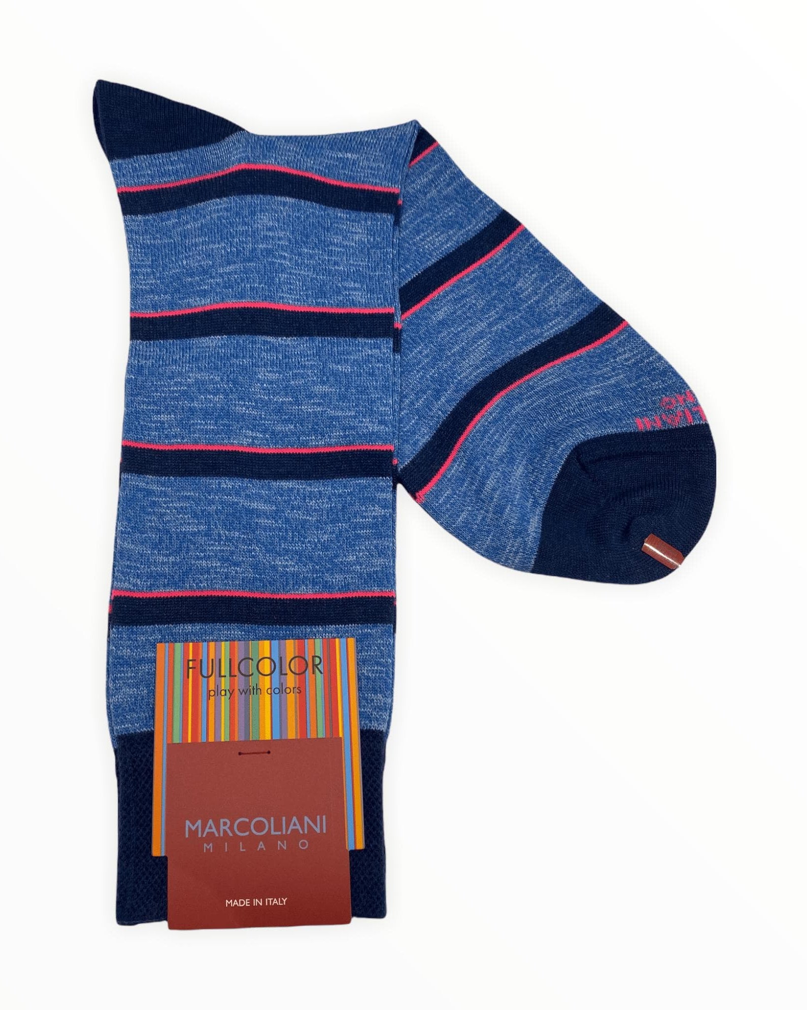 Marcoliani Men's Socks Azure Blue Pima Cotton Fluo Stripe
