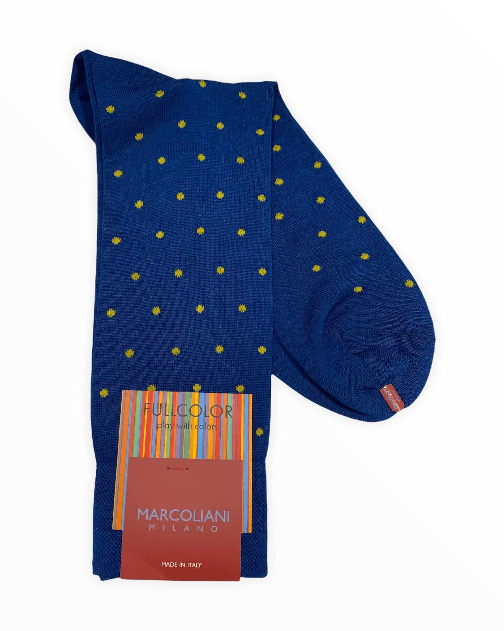 Marcoliani Men's Socks Blue/Yellow Marcoliani Polka Dot Cotton Socks Mid Calf