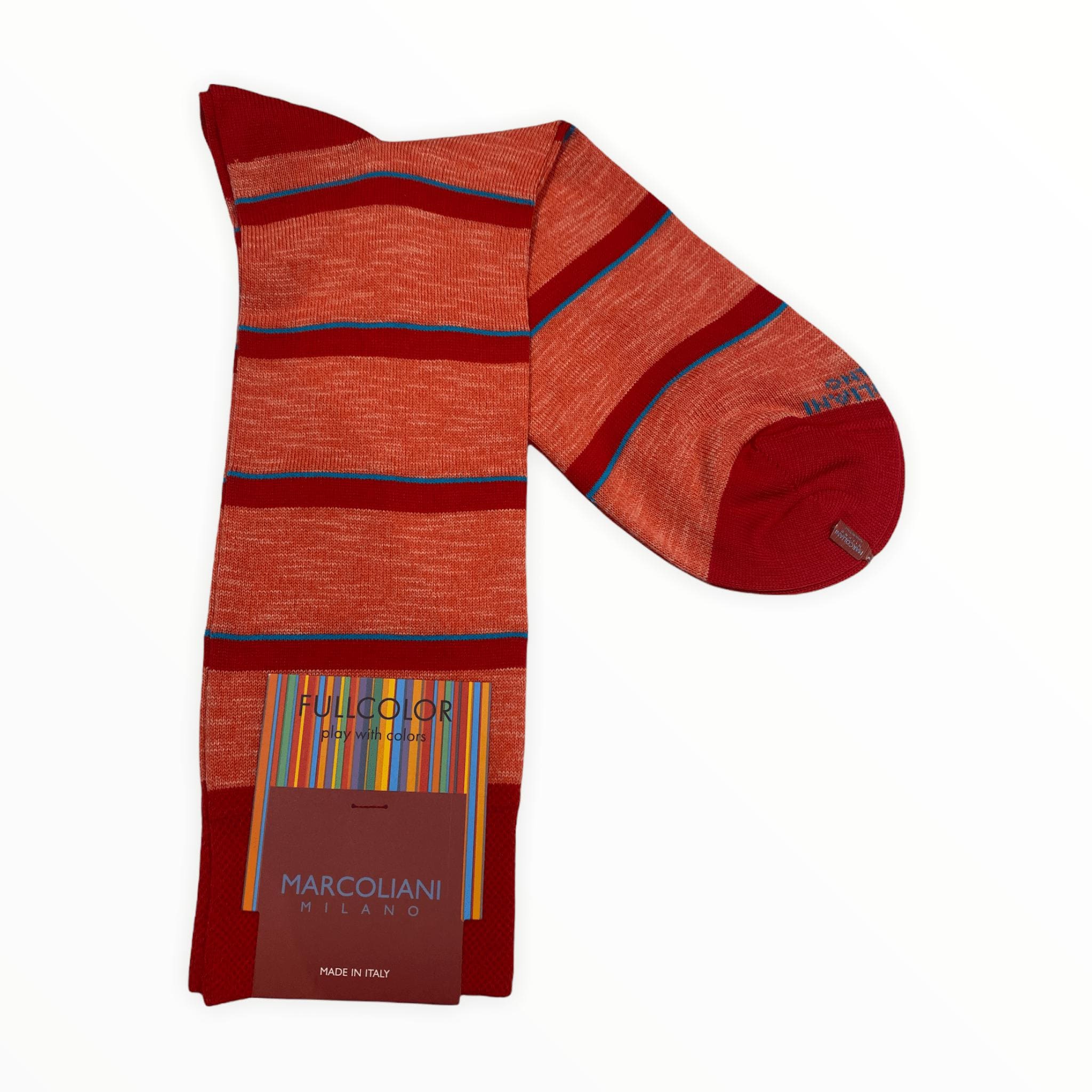 Marcoliani Men's Socks Coral Pima Cotton Fluo Stripe