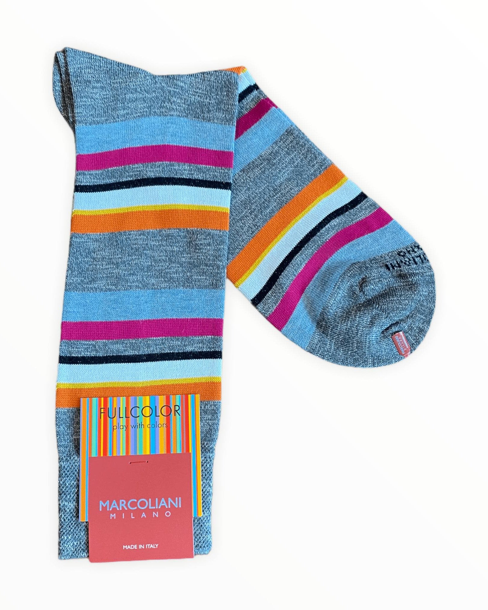 Marcoliani Men's Socks Flannel Grey Pima Cotton Eclectic Stripe
