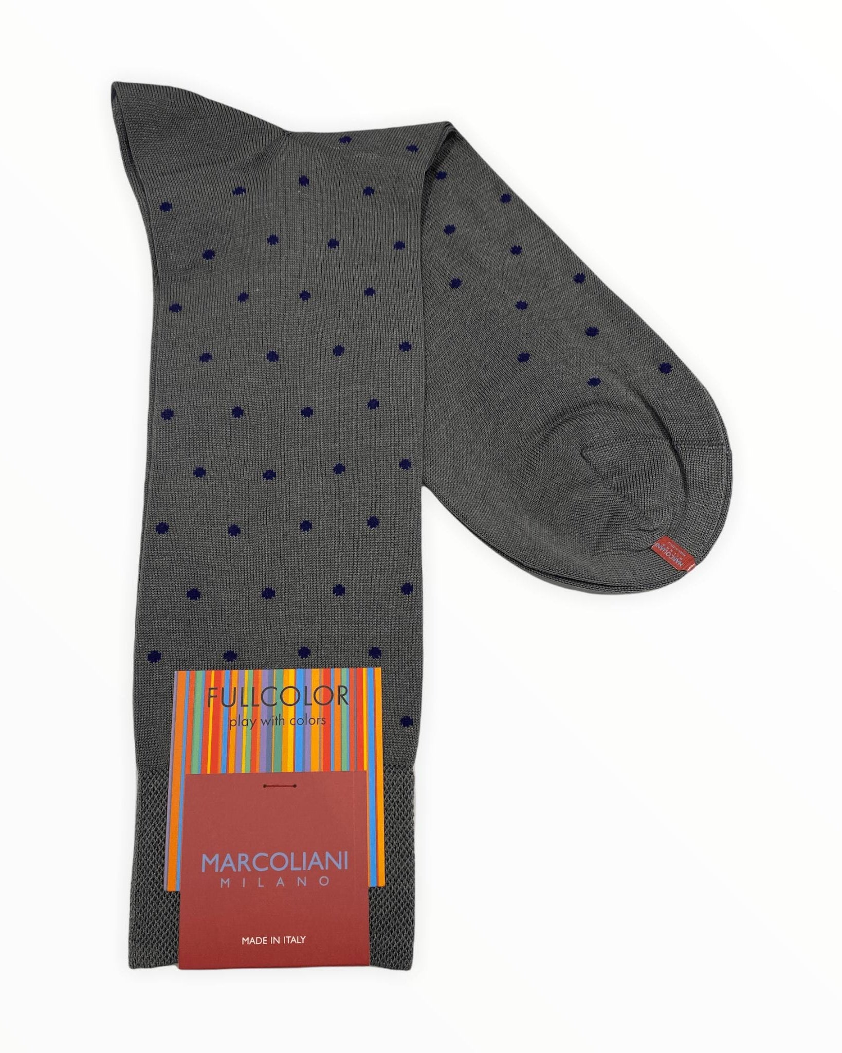 Marcoliani Men's Socks Flannel/Lapis Marcoliani Polka Dot Cotton Socks Mid Calf