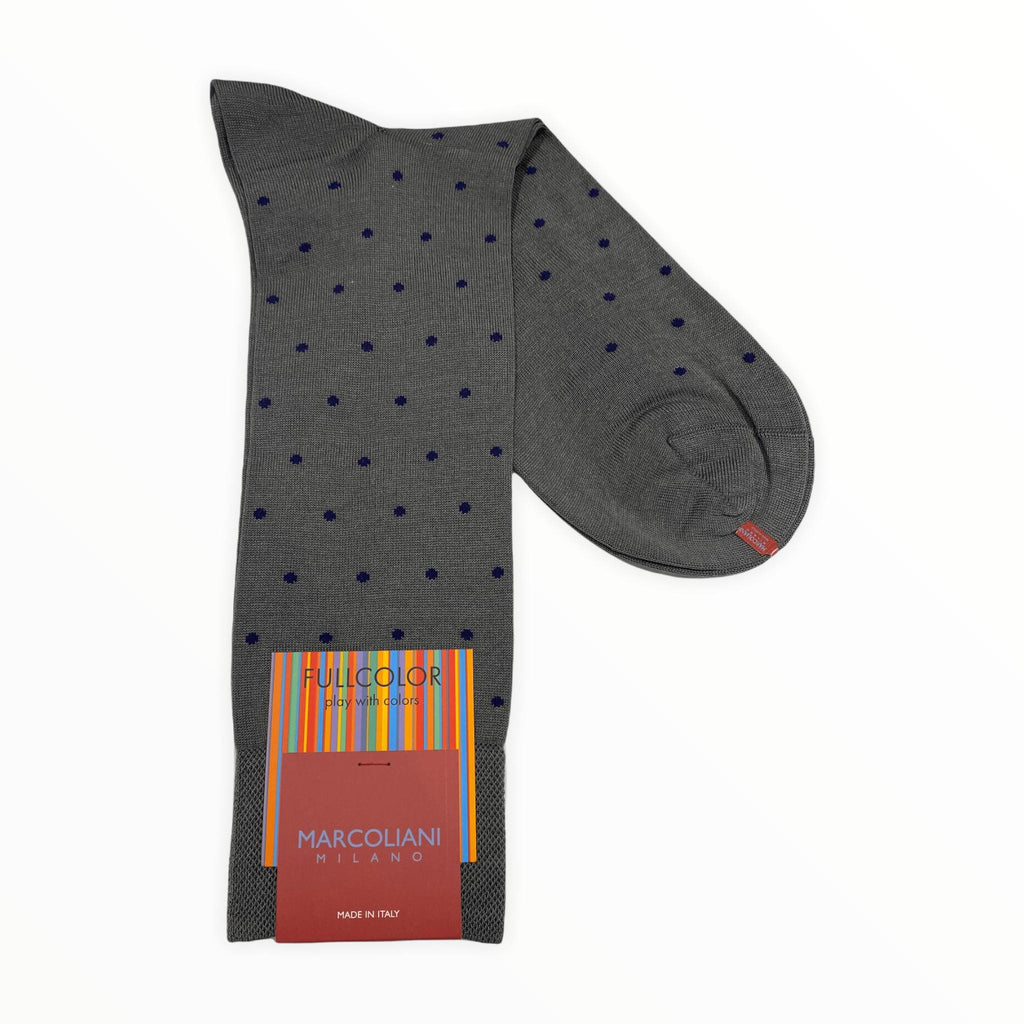 Marcoliani Men's Socks Flannel/Lapis Marcoliani Polka Dot Cotton Socks Mid Calf