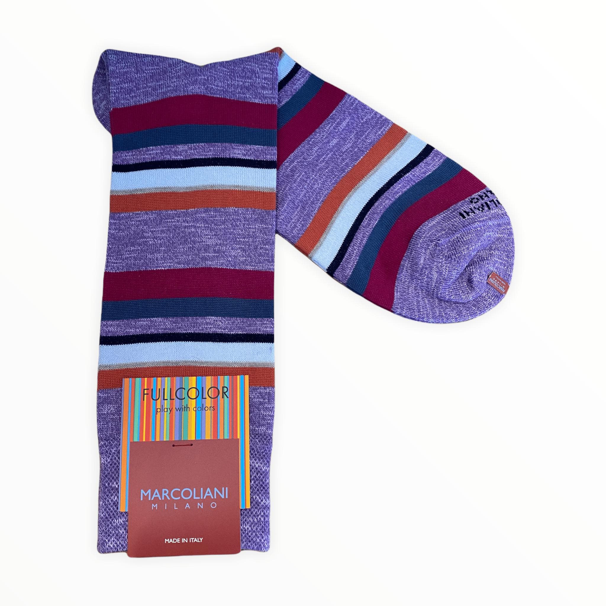 Marcoliani Men's Socks Lavender Pima Cotton Eclectic Stripe
