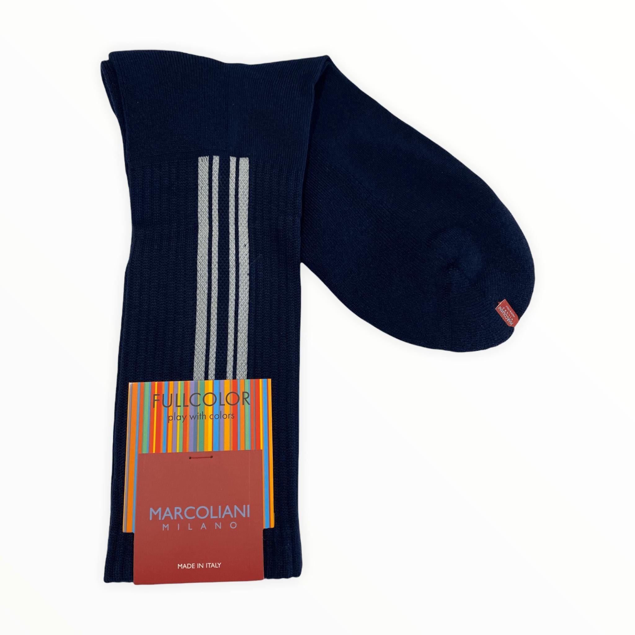 Marcoliani Men's Socks Navy Marcoliani Vertical Stripe 4500T
