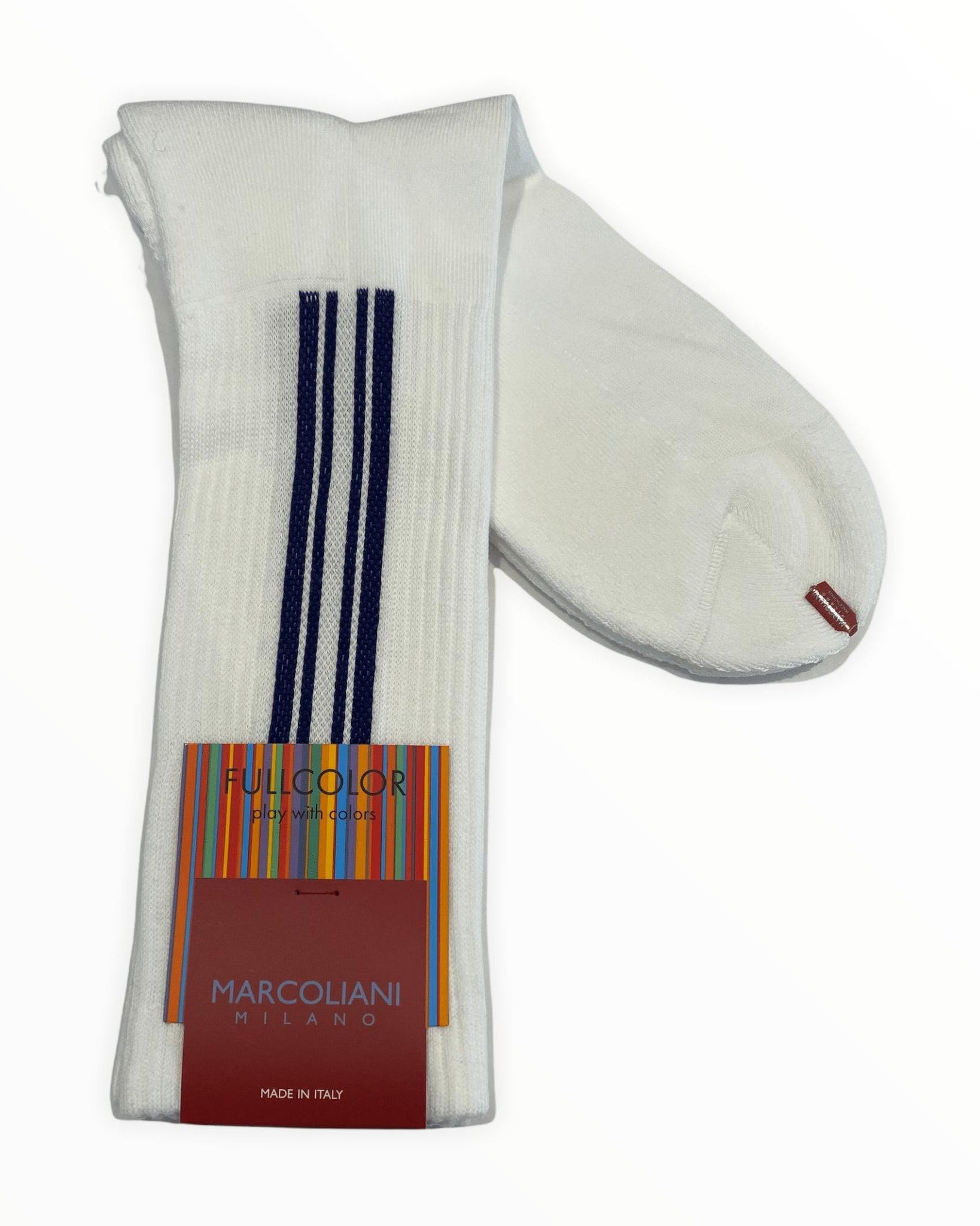 Marcoliani Men's Socks White/Navy Marcoliani Vertical Stripe 4500T