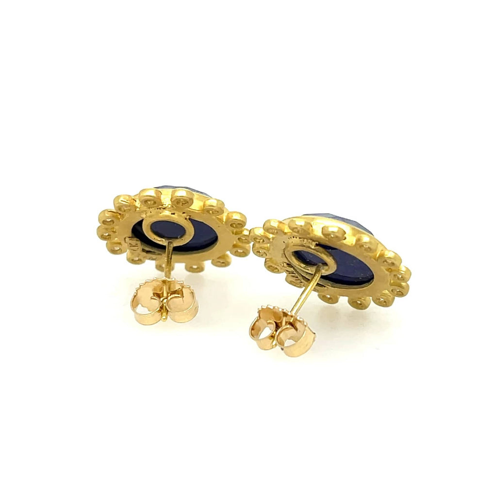 Mazza Earrings Lapis/Moonstone Doublet in 14k with .56ct Diamonds