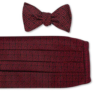 Black/Red Greek Key Cummerbund Set