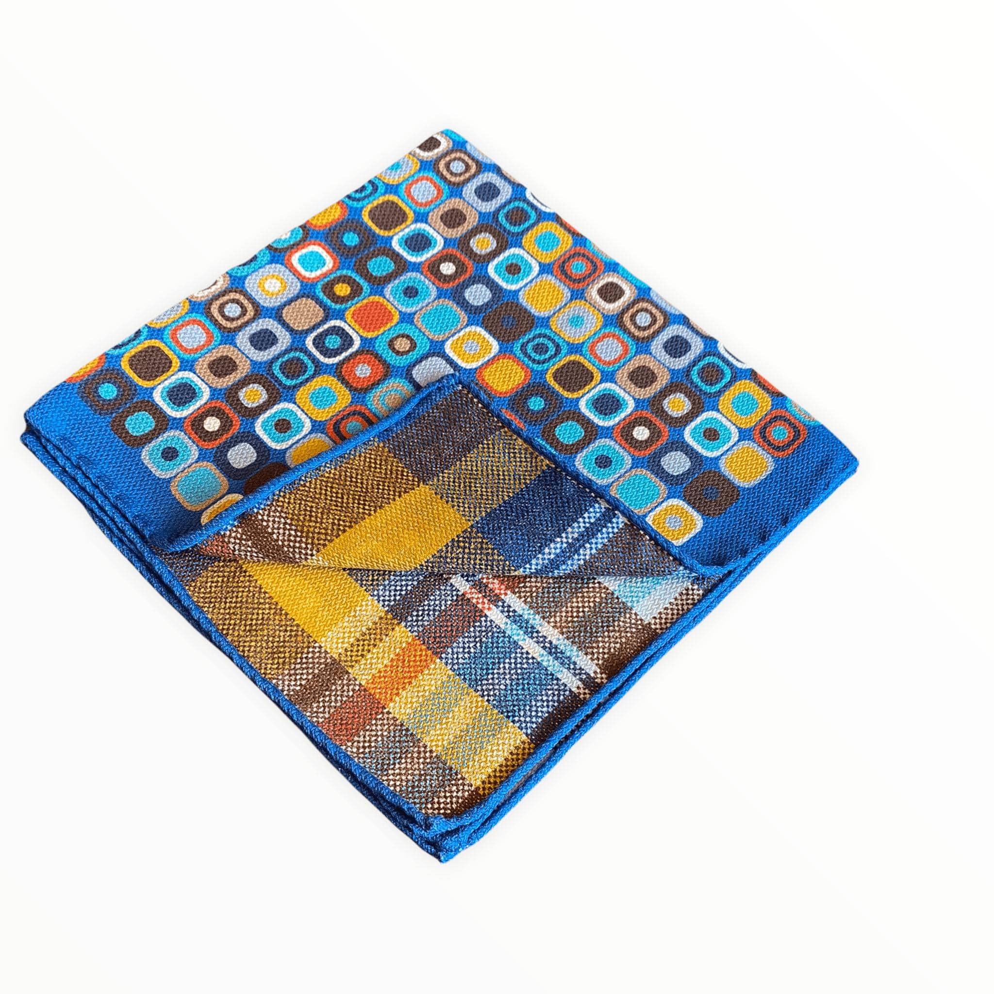 R. Hanauer Men's Pocket Square Blue Tile Plaid