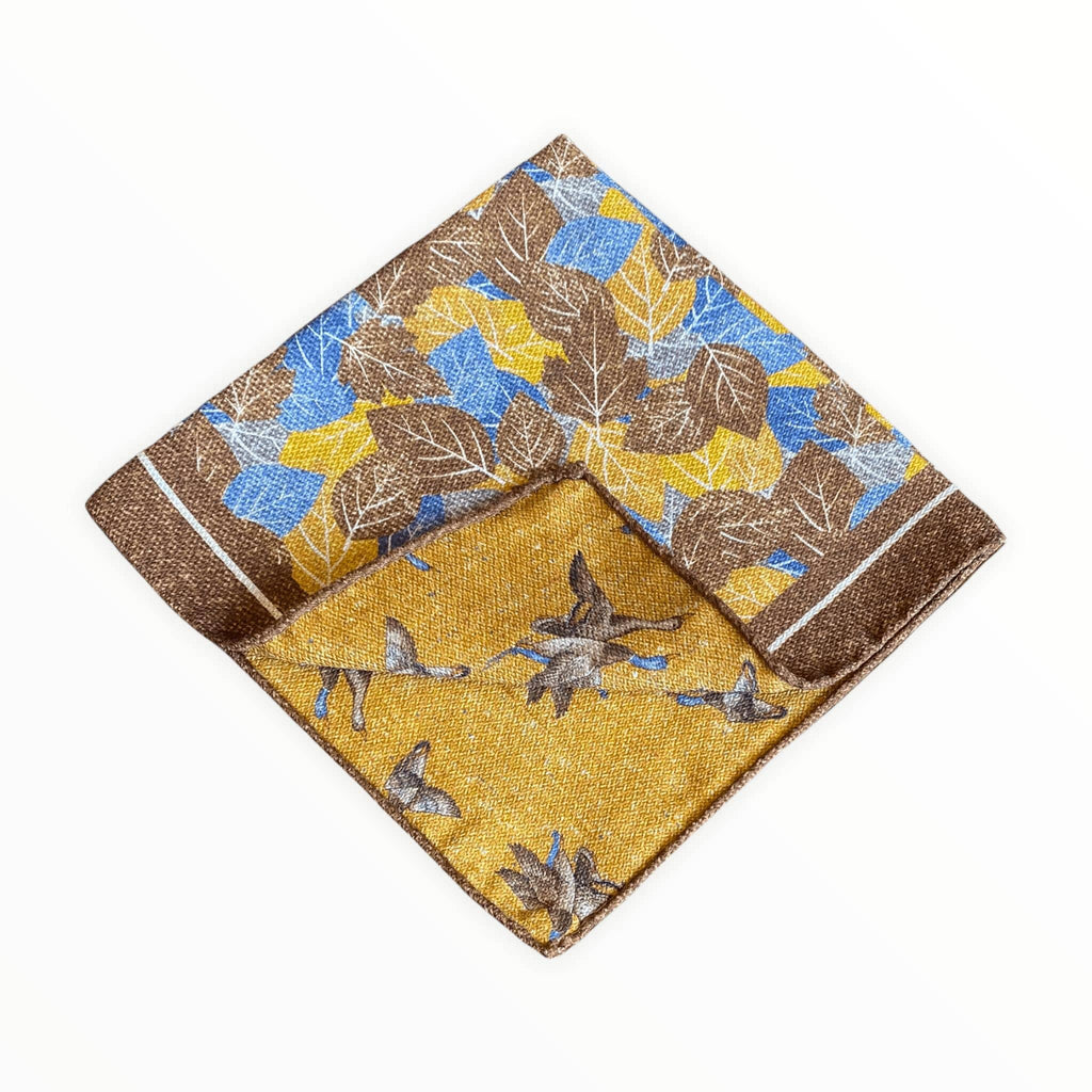 R. Hanauer Men's Pocket Square Brown Leaves/Birds