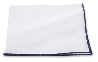R Hanauer - White Linen W/Colored Border Pocket Square