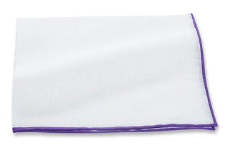 R Hanauer - White Linen W/Colored Border Pocket Square