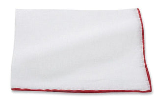 R Hanauer - White Linen W/Colored Border Pocket Square