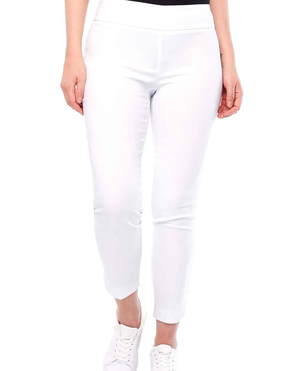 UP! Women's Pants White / 6 Solid Slim Ankle Pant