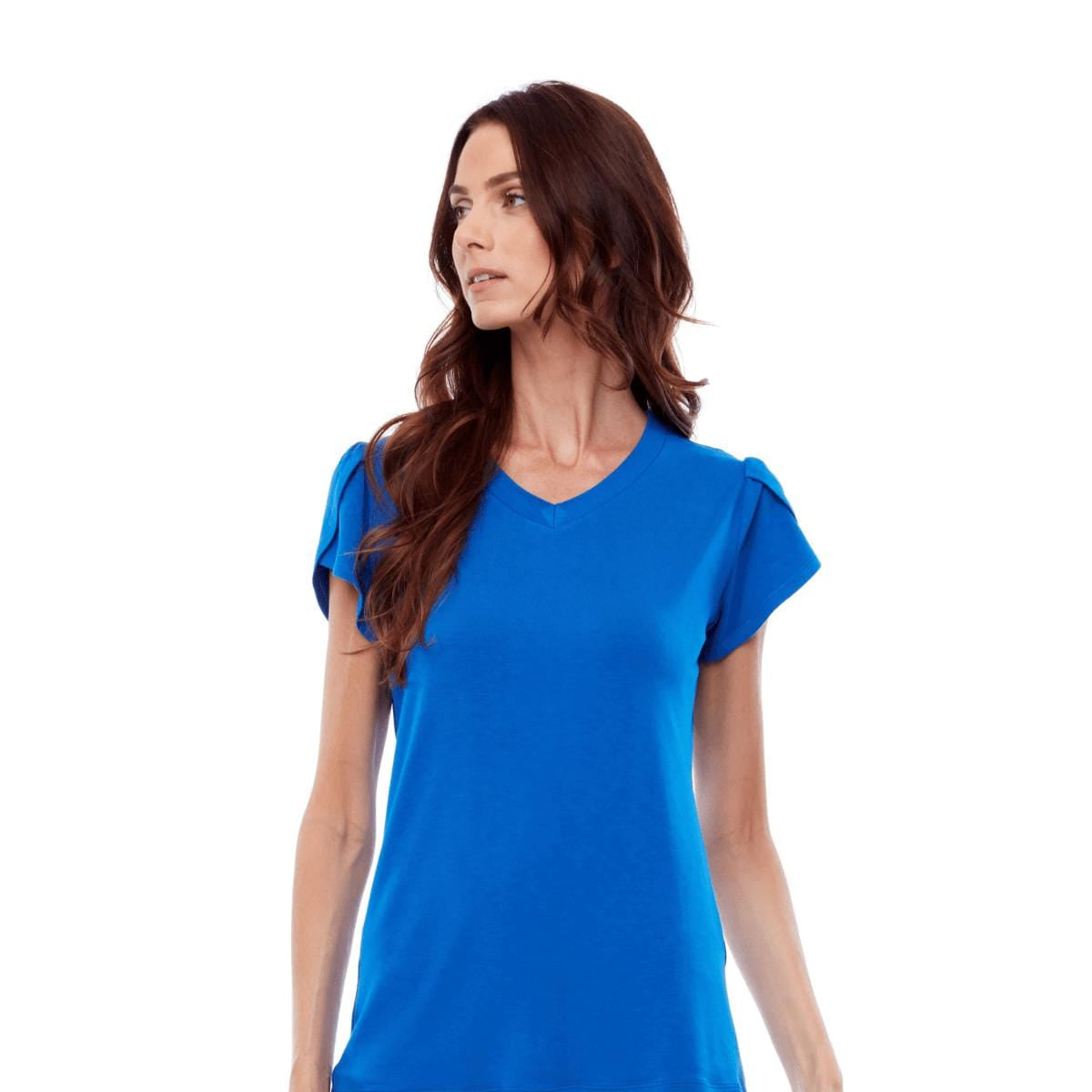 UP! Women's Shirts & Tops Cobalt / Small Petal Sleeve V-Neck Top